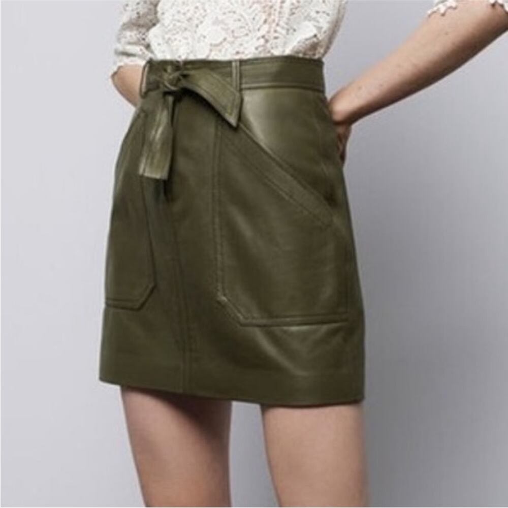 Rebecca Taylor Olive Leather Mini Skirt